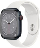 Apple Watch Series 8 - Cellular - 45mm - Midnight Aluminum with White Sport Band (32GB)